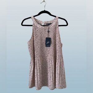 Adrianna Papell, pink with black & white dots, pleated halter top, size Medium